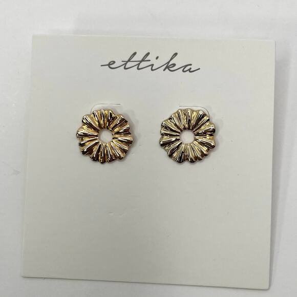 Ettika Fashion Jewelry Gold Flower Circle Post Pierced Earrings GTE2802 NWT - Picture 2 of 4